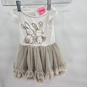 Isaac Mizrahi New York White Beige Bunnies Easter Dress Baby 12 months